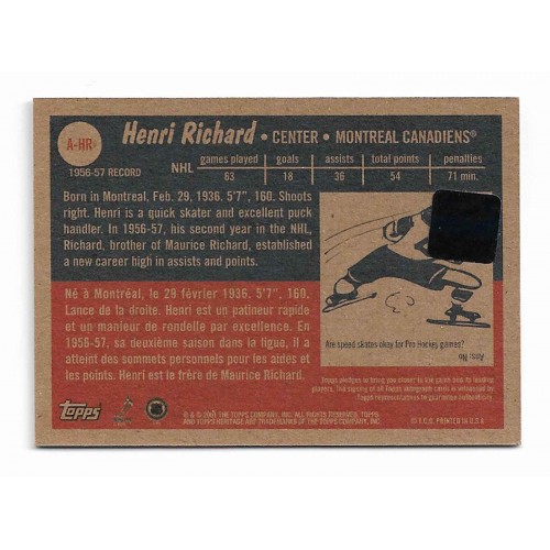 2001-02 Topps Heritage Autographs # A-HR Henri Richard