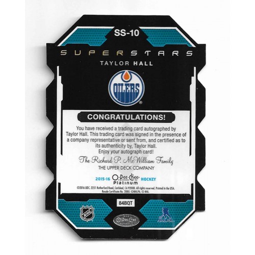 2015-16 O-Pee-Chee Platinum Superstars Die-Cut Autographs # SS-10 Taylor Hall