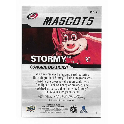 2023-24 Upper Deck National Card Day Mascot Autographs # MA-5 Stormy