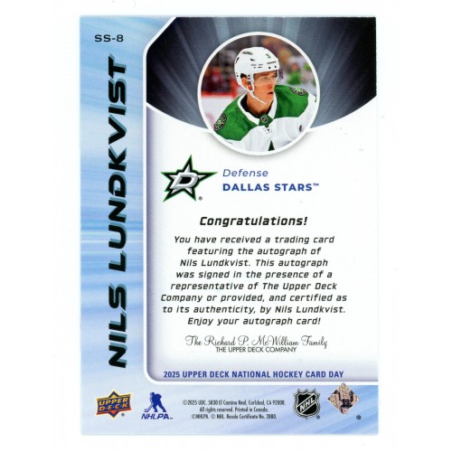 2024-25 Upper Deck National Card Day Autographs # SS-8 Nils Lundkvist