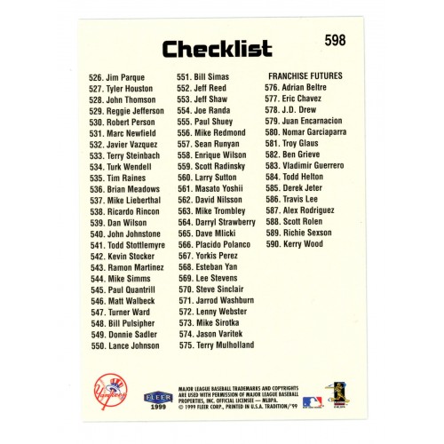 1999 Fleer Tradition # 598 Derek Jeter