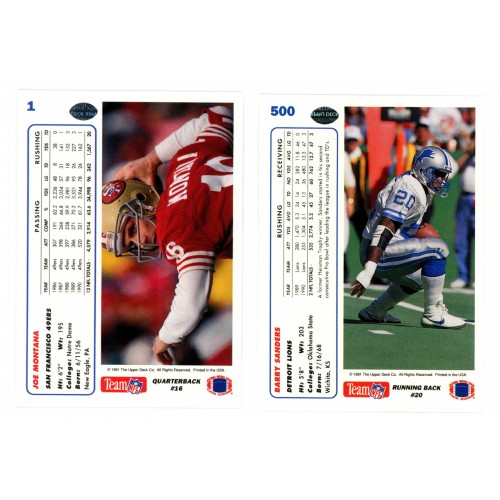 1991 Upper Deck série de 2 cartes Promos  Joe Montana / Barry Sanders
