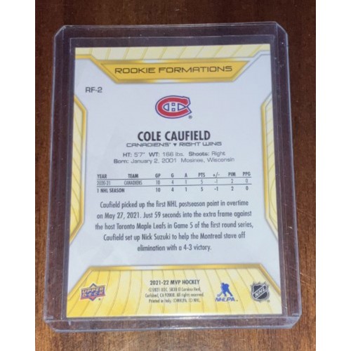 2021-22 Upper Deck MVP Rookie Formations # RF-2 Cole Caufield
