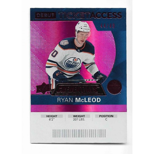 2021-22 Upper Deck Credentials 20-21 Debut Ticket Access Pink # 99 Ryan McLeod