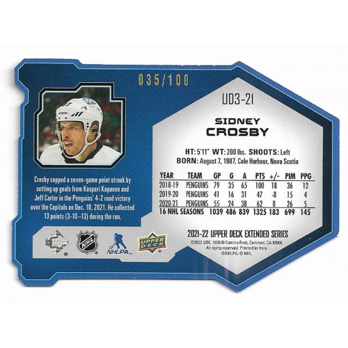 2021-22 Upper Deck Extended UD3 Gold # UD3-21 Sidney Crosby
