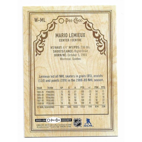 2023-24 O-Pee-Chee Variation Wood # W-ML Mario Lemieux