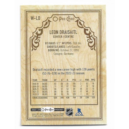 2023-24 O-Pee-Chee Variation Wood Cherry  # W-LD Leon Draisaitl