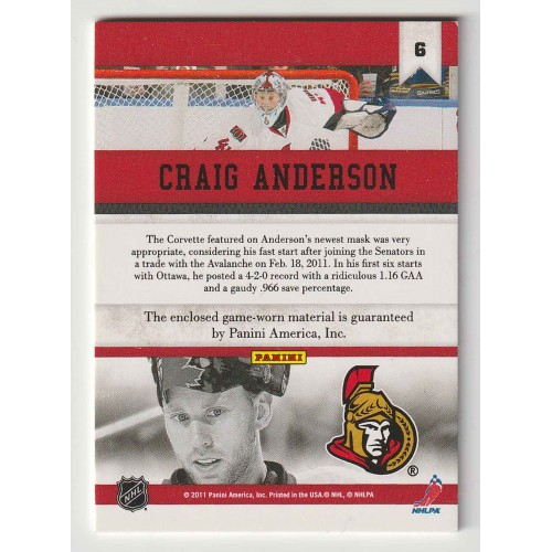 2010-11 Panini All Goalies Stopper Sweaters # 6 Craig Anderson