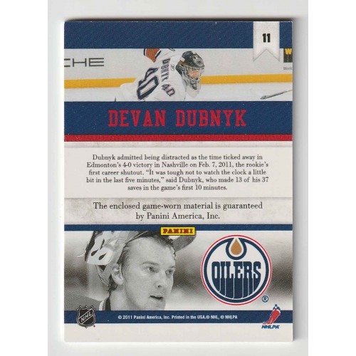 2010-11 Panini All Goalies Stopper Sweaters # 11 Devan Dubnyk