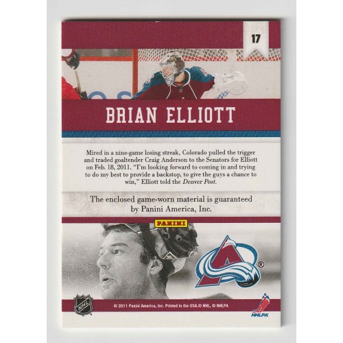 2010-11 Panini All Goalies Stopper Sweaters # 17 Brian Elliott