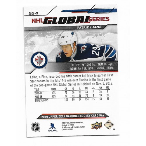 2018-19 Upper Deck National Hockey Card Day Canada Global Series # GS-9 Patrik Laine
