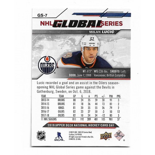 2018-19 Upper Deck National Hockey Card Day Canada Global Series # GS-7 Milan Lucic