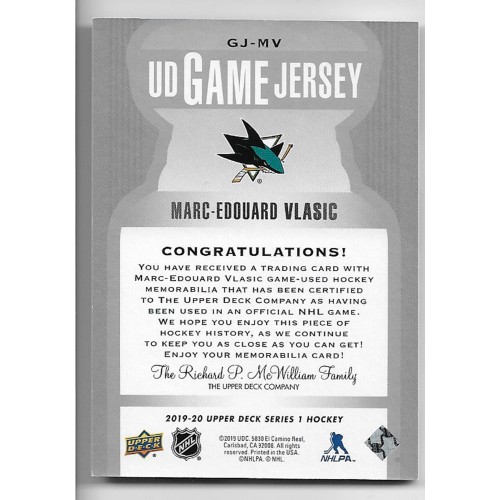 2019-20 Upper Deck Game Jersey # GJ-MV Marc-Edouard Vlasic
