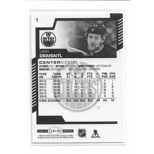 2020-21 O-Pee-Chee Black and White Variation # 1 Leon Draisaitl