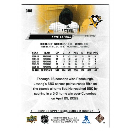2022-23 Upper Deck Variation 'Penalty Box' # 388 Kris Letang