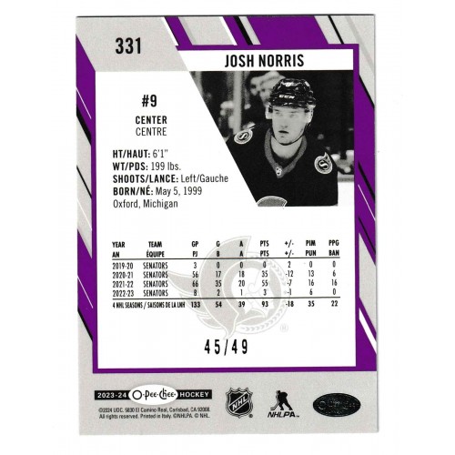 2023-24 O-Pee-Chee Purple # 331 Josh Norris /49