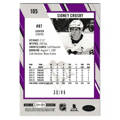 2023-24 O-Pee-Chee Purple # 105 Sidney Crosby /49