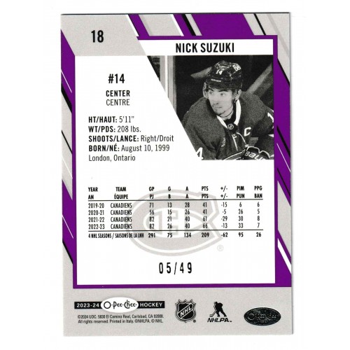 2023-24 O-Pee-Chee Purple # 18 Nick Suzuki /49