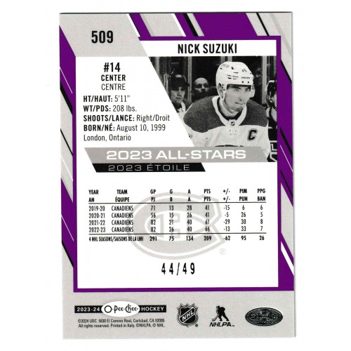2023-24 O-Pee-Chee Purple # 509 Nick Suzuki /49