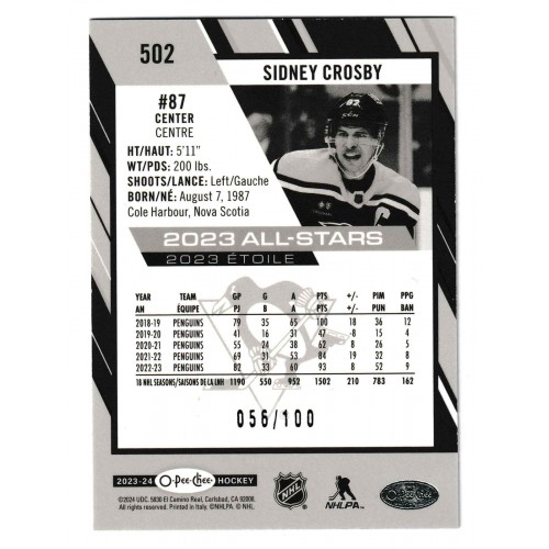 2023-24 O-Pee-Chee Black # 502 Sidney Crosby /100