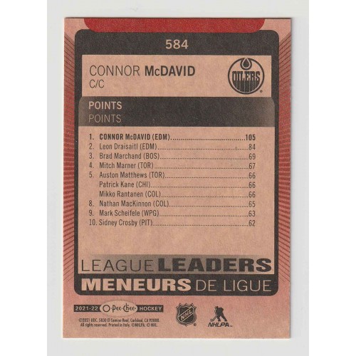 2021-22 O-Pee-Chee Bordure Rouge # 584 Connor McDavid