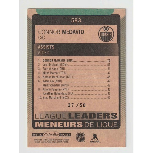2021-22 O-Pee-Chee Bordure Vert Fluo # 583 Connor McDavid /50