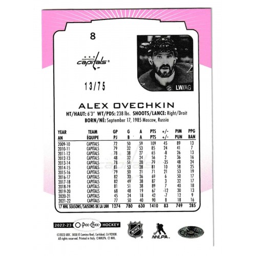 2022-23 O-Pee-Chee Neon Pink # 8 Alex Ovechkin /75
