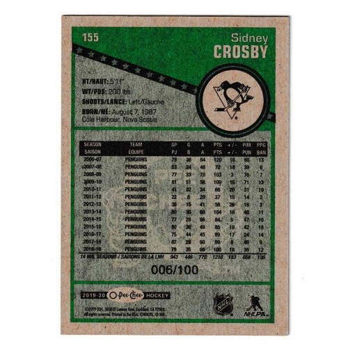 2019-20 O-Pee-Chee Retro Black # 155 Sidney Crosby /100
