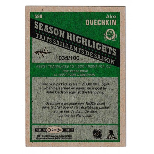 2019-20 O-Pee-Chee Retro Black # 599 Alex Ovechkin /100