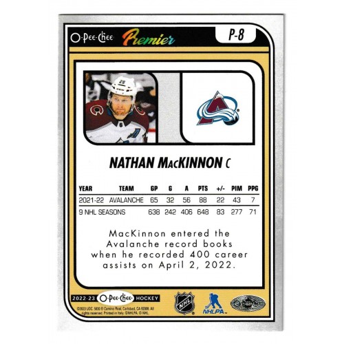 2022-23 O-Pee-Chee OPC Premier Rainbow # P-8 Nathan MacKinnon /99