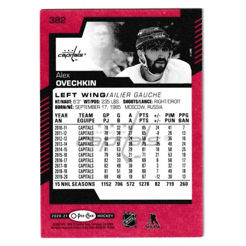 2020-21 O-Pee-Chee Bordure Rouge # 382 Alex Ovechkin