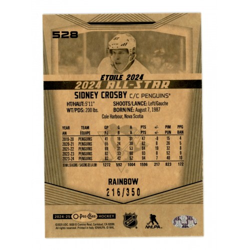 2024-25 O-Pee-Chee Rainbow  # 528 Sidney Crosby /350