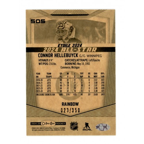 2024-25 O-Pee-Chee Rainbow  # 505 Connor Hellebuyck /350
