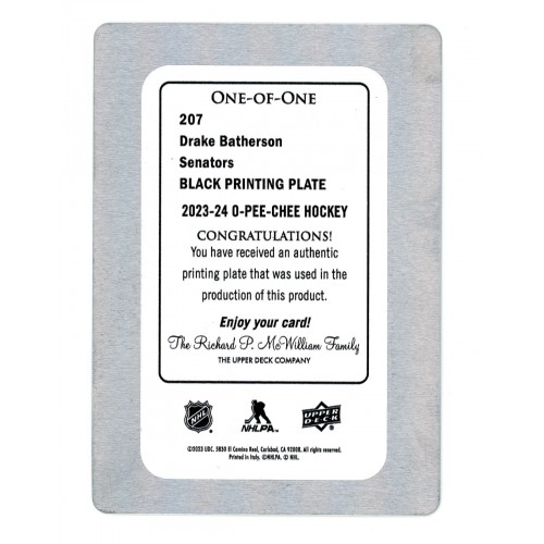 2023-24 O-Pee-Chee Retro Printing Plates Black # 207 Drake Batherson 1/1