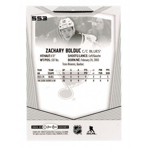 2024-25 O-Pee-Chee Black and White Variation # 553 Zachary Bolduc RC