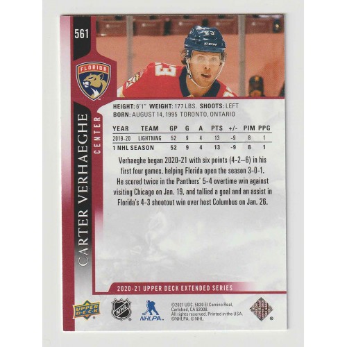 2020-21 Upper Deck Exclusives # 561 Carter Verhaeghe /100