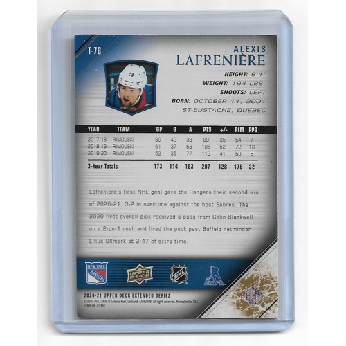 2020-21 Upper Deck Série 3 '05-06 Tribute Exclusives # T-76 Alexis Lafreniere RC  /100