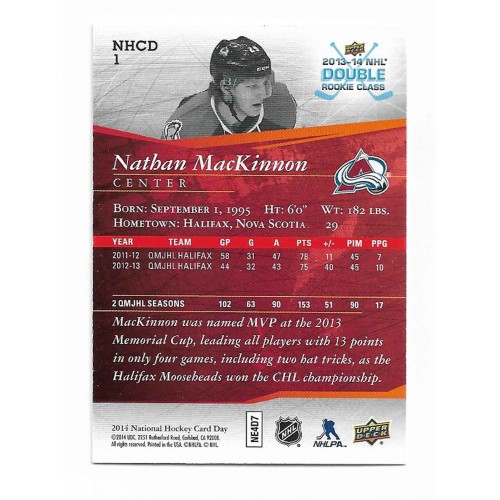 2013-14 Upper Deck National Hockey Card Day Canada # NHCD1 Nathan MacKinnon RC