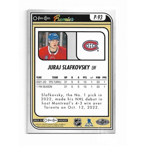 2022-23 O-Pee-Chee OPC Premier Rainbow # P-93 Juraj Slafkovsky RC /99
