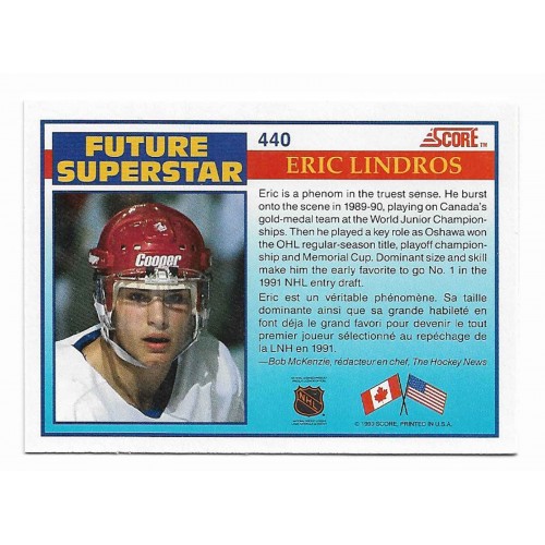1990-91 Score Bilingue # 440 Eric Lindros RC