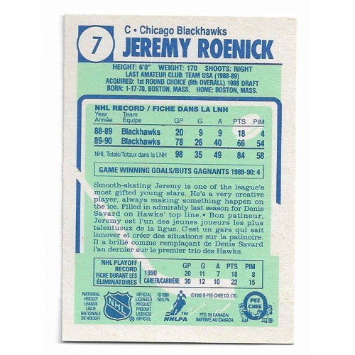 1990-91 O-Pee-Chee # 7 Jeremy Roenick RC