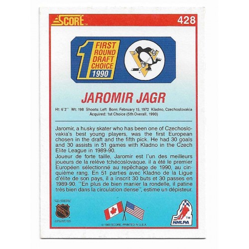 1990-91 Score Bilingue # 428 Jaromir Jagr RC