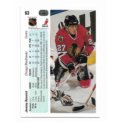 1990-91 Upper Deck Français # 63 Jeremy Roenick RC