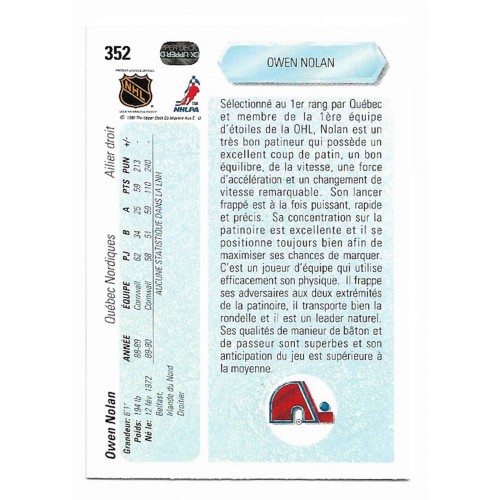 1990-91 Upper Deck Français # 352 Owen Nolan RC