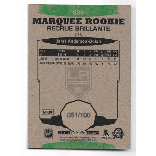 2018-19 O-Pee-Chee Update Black # 636 Jaret Anderson-Dolan RC