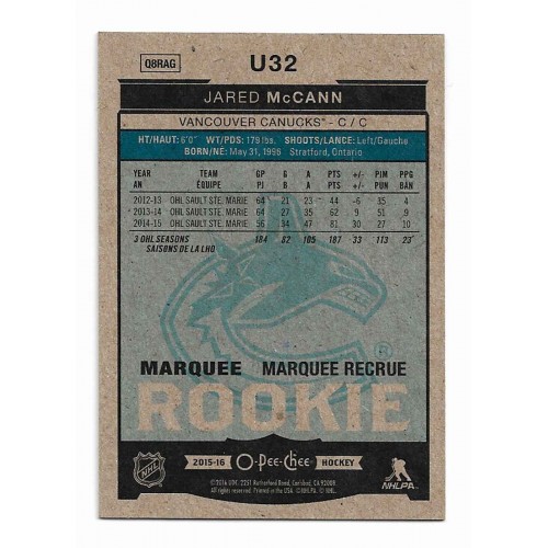 2015-16 O-Pee-Chee Update RED # U32 Jared McCann RC