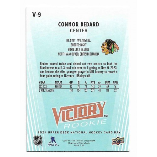 2023-24 Upper Deck National Card Day Victory Rookies # V-9 Connor Bedard RC
