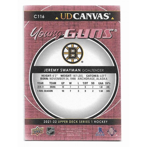 2021-22 Upper Deck Canvas # C116 Jeremy Swayman RC