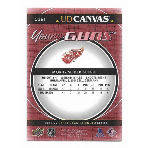 2021-22 Upper Deck Canvas # C361 Moritz Seider RC
