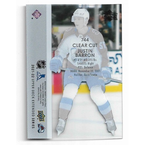 2021-22 Upper Deck Clear Cut # 744 Justin Barron RC